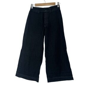 Free People Wide Leg Pants Women's Size 26 Black Twill High Rise Cropped Baggies